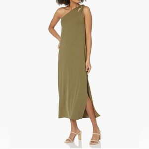 One Shoulder Cut Out Rib Knit Midi Dress